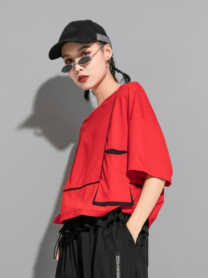 Loose Split-Joint Solid Bat Sleeves T-Shirt