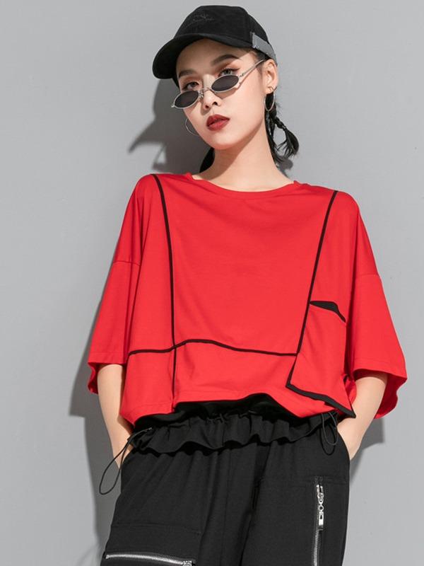 Loose Split-Joint Solid Bat Sleeves T-Shirt