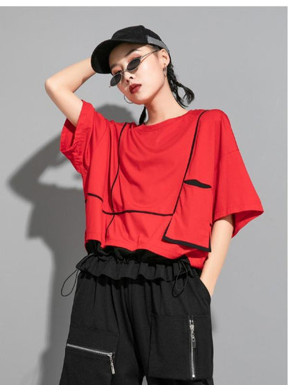 Loose Split-Joint Solid Bat Sleeves T-Shirt