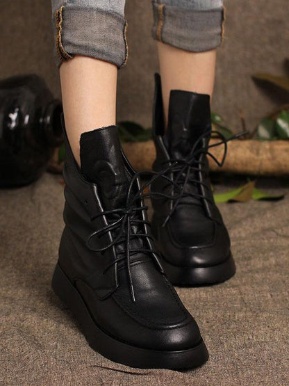 Lace-up Cowhide Soft Short Martin Boots