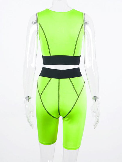 Contrast Trim Sleeveless Wrap Tanks And Shorts Sport Suits