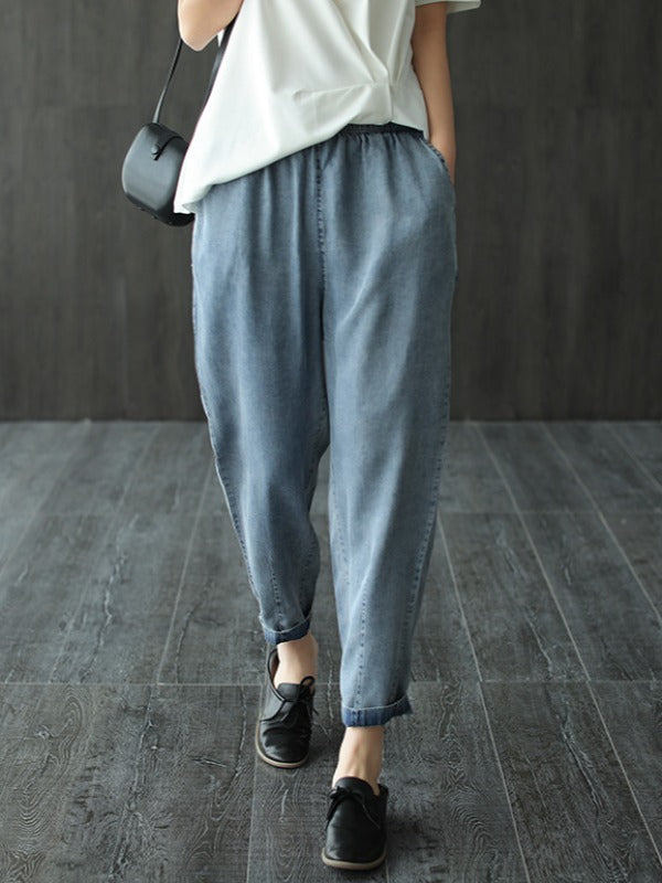 LOOSE SIMPLE COMFORTABLE JEAN HAREM PANTS