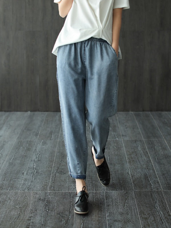 LOOSE SIMPLE COMFORTABLE JEAN HAREM PANTS