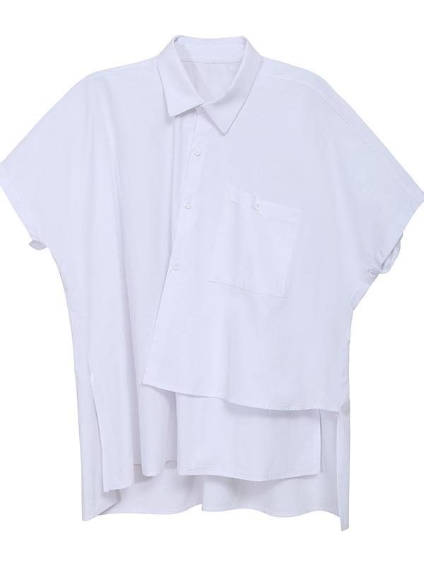 New Cropped Split-Joint Solid Lapel Shirt