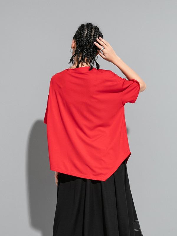 Plus Size Loose Split-Joint Solid T-Shirt