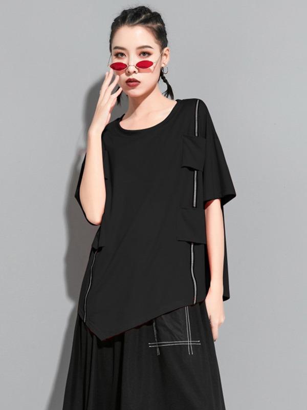 Plus Size Loose Split-Joint Solid T-Shirt