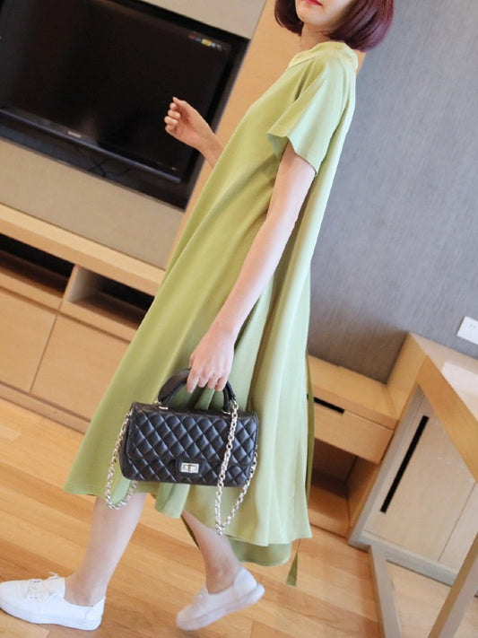 CASUAL SOLID CROPPED COMFORTABLE LONG DRESS
