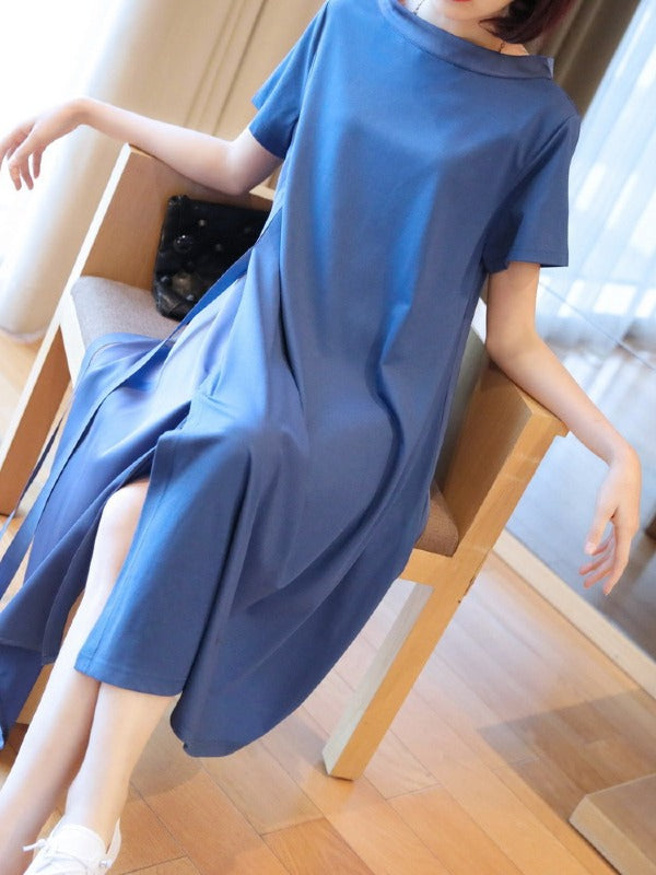 CASUAL SOLID CROPPED COMFORTABLE LONG DRESS