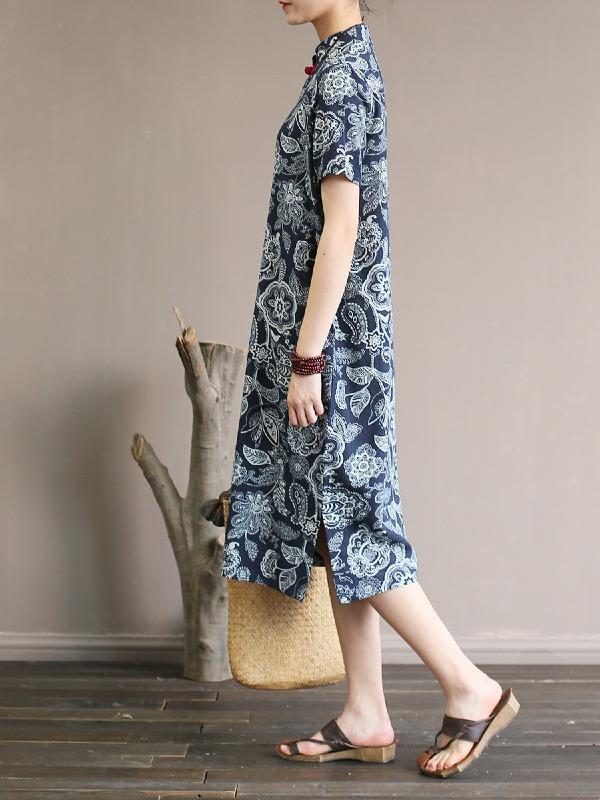 National Printed Cheongsam Midi Dress