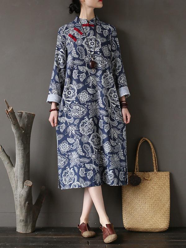 National Printed Cheongsam Midi Dress
