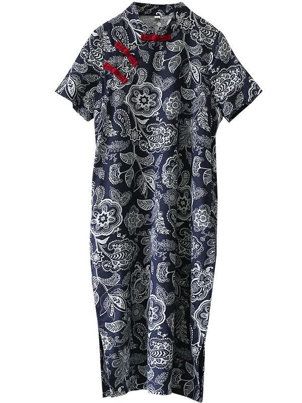 National Printed Cheongsam Midi Dress