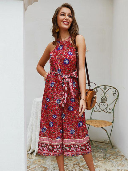 Vacation Printed Bandage Jumpsuits