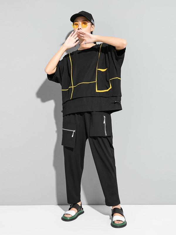 Loose Split-Joint Solid Bat Sleeves T-Shirt