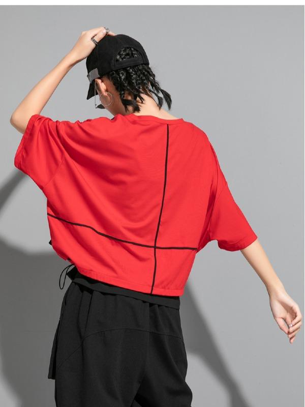 Loose Split-Joint Solid Bat Sleeves T-Shirt