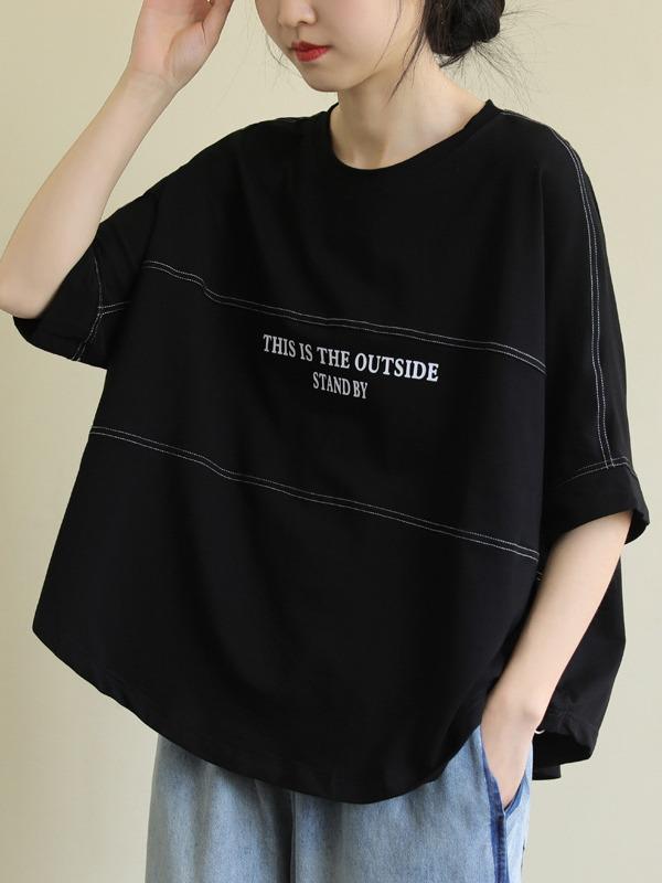 Plus Size Loose Solid Letter Print T-Shirt