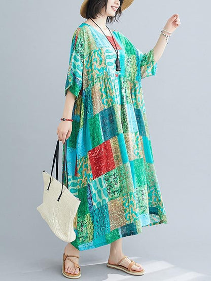 Loose Print Split-Joint Midi Dress