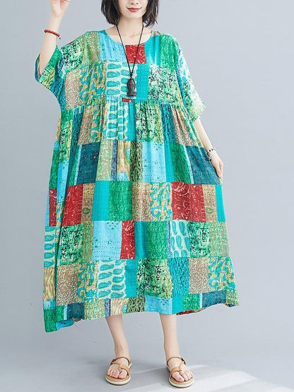 Loose Print Split-Joint Midi Dress