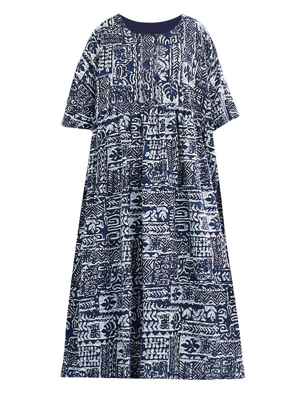 PLUS SIZE LOOSE SIMPLE PRINT MIDI DRESS