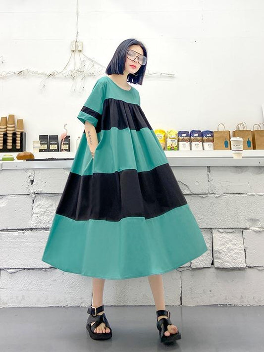 Plus Size Wide Stripes A-Line Midi Dress