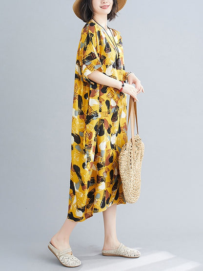LOOSE COMFORTABLE COTTON YELLOW DRESS