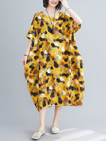 LOOSE COMFORTABLE COTTON YELLOW DRESS
