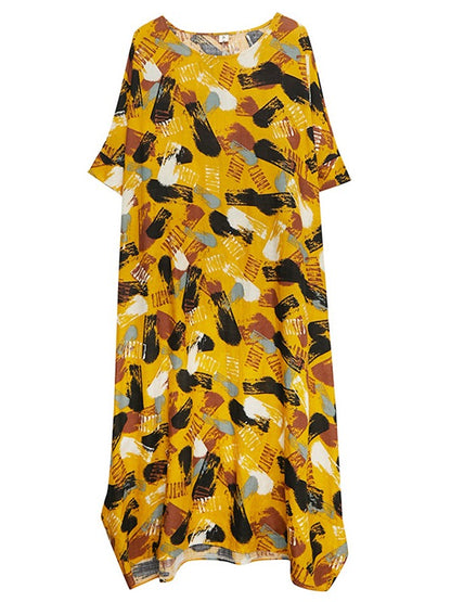 LOOSE COMFORTABLE COTTON YELLOW DRESS