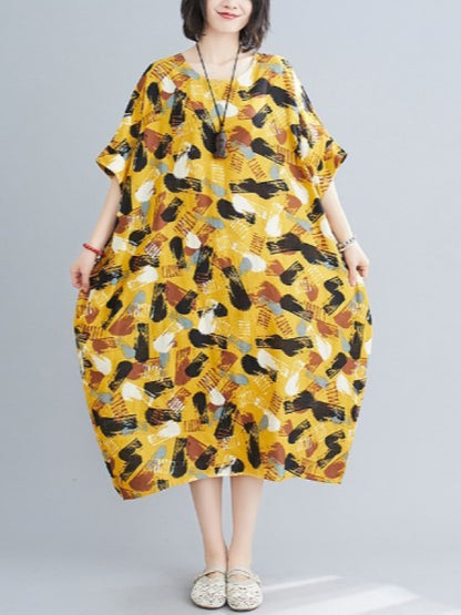 LOOSE COMFORTABLE COTTON YELLOW DRESS
