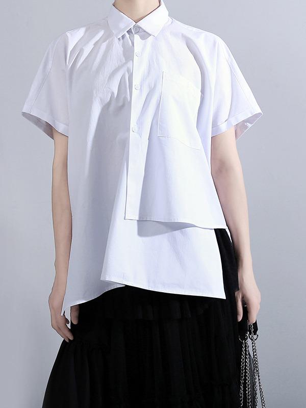 New Cropped Split-Joint Solid Lapel Shirt