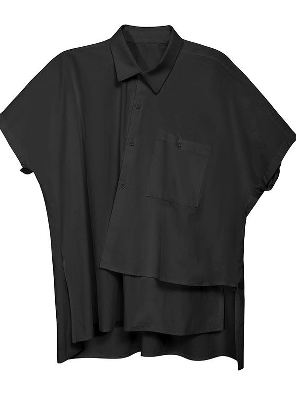 New Cropped Split-Joint Solid Lapel Shirt