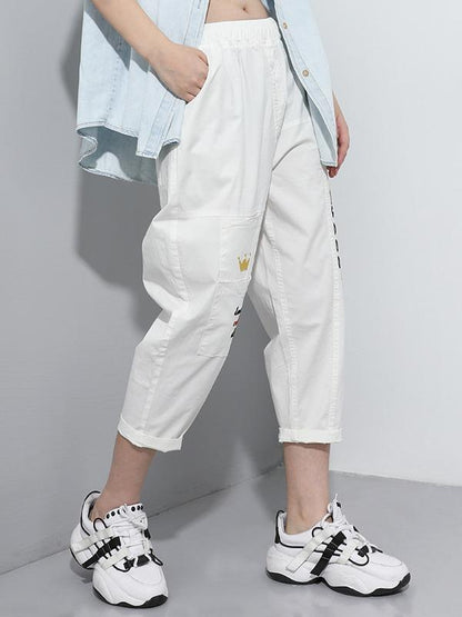 Corduroy Elasticity Letter Print Harem Pants