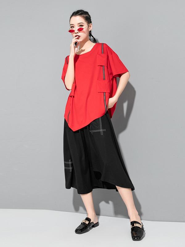 Plus Size Loose Split-Joint Solid T-Shirt