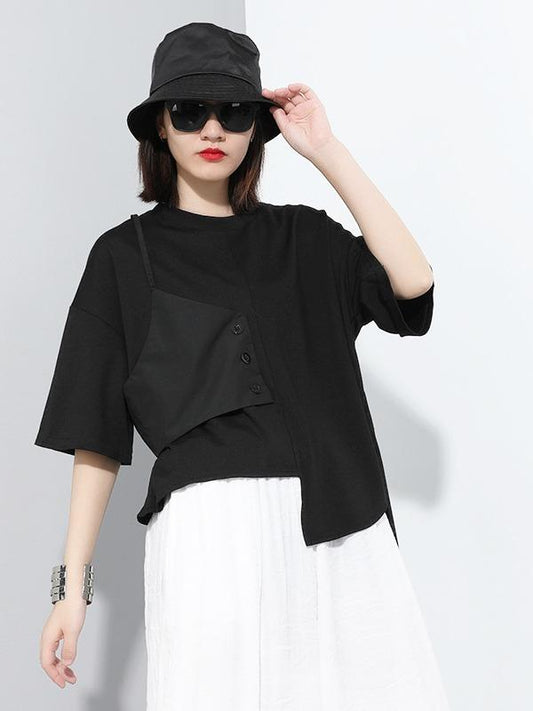 Simple Split-Joint Irregular T-Shirt