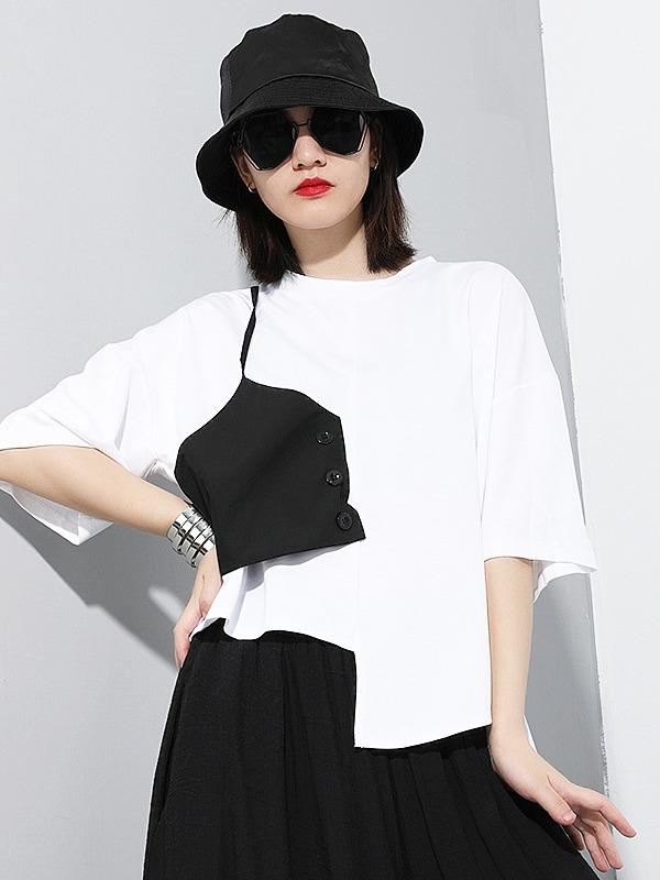 Simple Split-Joint Irregular T-Shirt