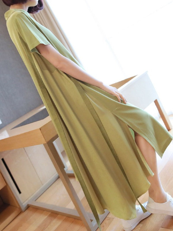 CASUAL SOLID CROPPED COMFORTABLE LONG DRESS