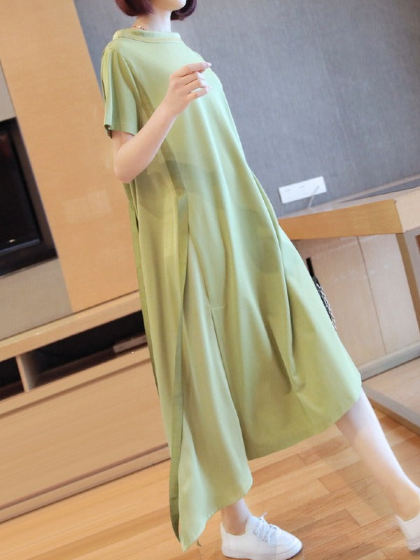 CASUAL SOLID CROPPED COMFORTABLE LONG DRESS