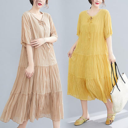 Loose Pleated Chiffon Midi Dress