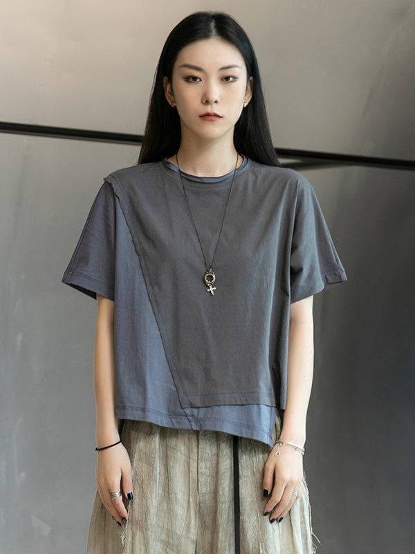 Original Split-Joint Split-Back Asymmetric Round-Neck T-Shirt