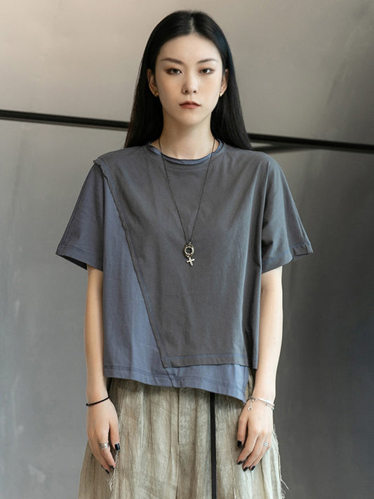 Original Split-Joint Split-Back Asymmetric Round-Neck T-Shirt