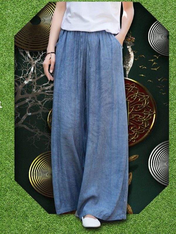 CASUAL COMFORTABLE SOLID WIDE-LEG PANTS