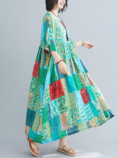 Loose Print Split-Joint Midi Dress