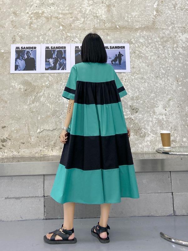 Plus Size Wide Stripes A-Line Midi Dress