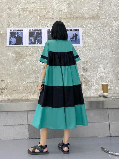 Plus Size Wide Stripes A-Line Midi Dress