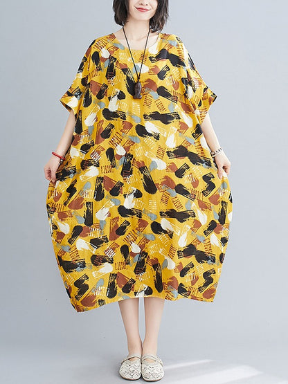 LOOSE COMFORTABLE COTTON YELLOW DRESS