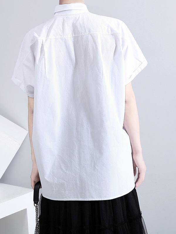 New Cropped Split-Joint Solid Lapel Shirt