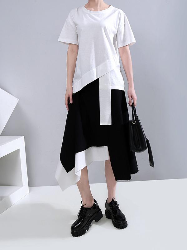 Original Split-Joint Solid Cropped T-Shirts Tops