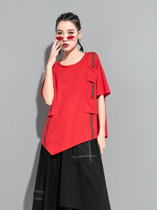 Plus Size Loose Split-Joint Solid T-Shirt