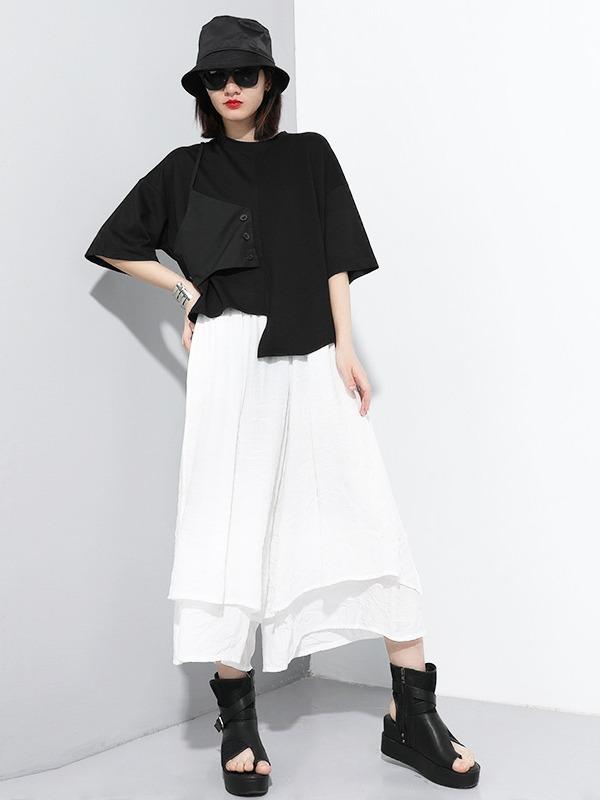 Simple Split-Joint Irregular T-Shirt