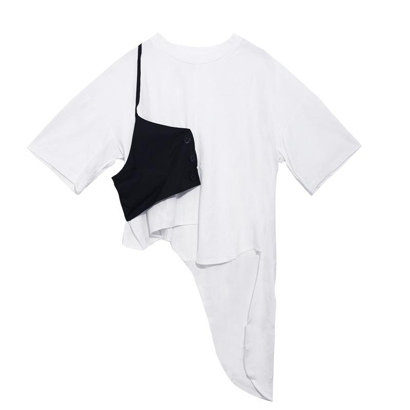 Simple Split-Joint Irregular T-Shirt