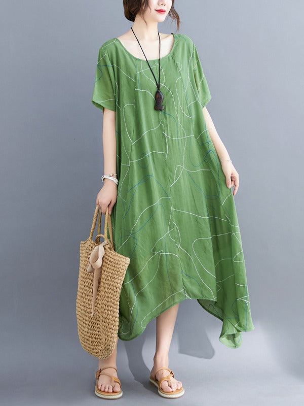 PLUS SIZE LOOSE SOLID PRINT MAXI DRESS