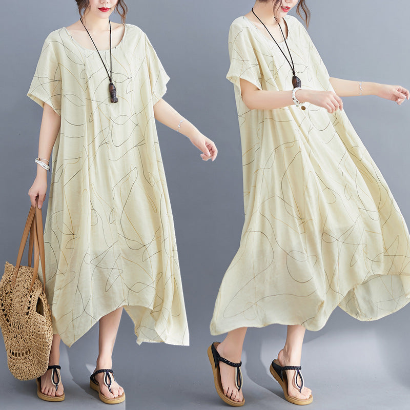 PLUS SIZE LOOSE SOLID PRINT MAXI DRESS